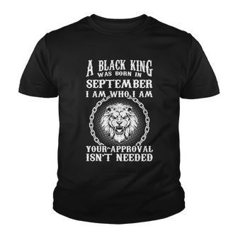 A Black King Was Born In September Birthday Lion Graphic Design Printed Casual Daily Basic Youth T-shirt - Thegiftio UK