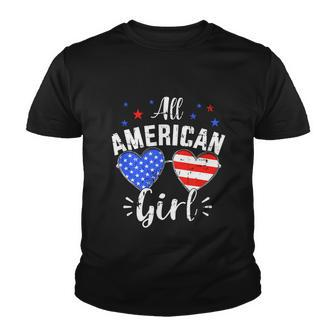 All American 4Th Of July Girl With Sunglasses And Us Flag Youth T-shirt - Monsterry DE