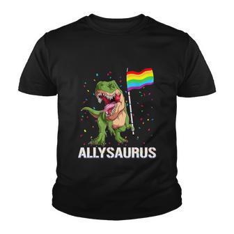 Allysaurus Dinosaur In Rainbow Flag For Ally Lgbt Pride Youth T-shirt - Monsterry