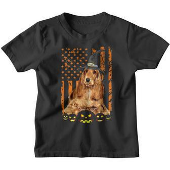 American Cocker Spaniel Dog Pumpkin American Flag Halloween Youth T-shirt - Thegiftio UK
