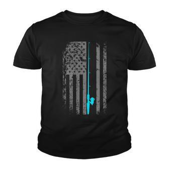 American Flag Fishing Pole Tshirt Youth T-shirt - Monsterry DE