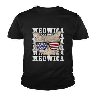 American Flag Glassess Meowica 4Th Of July Cat Youth T-shirt - Monsterry