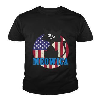 American Flag Meowica 4Th Of July Cat Youth T-shirt - Monsterry
