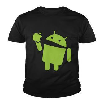 Android Eats Apple Funny Nerd Computer Tshirt Youth T-shirt - Monsterry