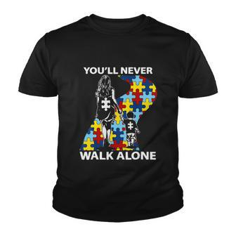 Autism Mom Gift Youll Never Walk Alone Support Autism Son Gift Youth T-shirt - Monsterry UK