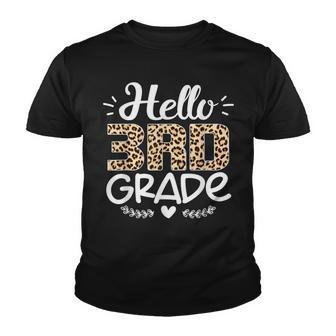 Back To School Hello 3Rd Grade Third Grade Leopard Teacher Youth T-shirt - Seseable