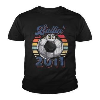 Ballin Since 2011 11Th Soccer Birthday Party Retro Boys Youth T-shirt - Seseable