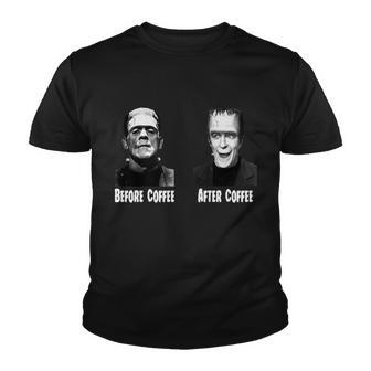 Before Coffee After Coffee Funny Monster Youth T-shirt - Thegiftio UK