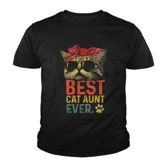 Best Cat Aunt Ever Vintage Cat Lover Cool Sunglasses Funny Youth T-shirt - Monsterry UK