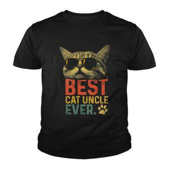 Best Cat Uncle Ever Vintage Cat Lover Cool Sunglasses Funny Youth T-shirt - Monsterry