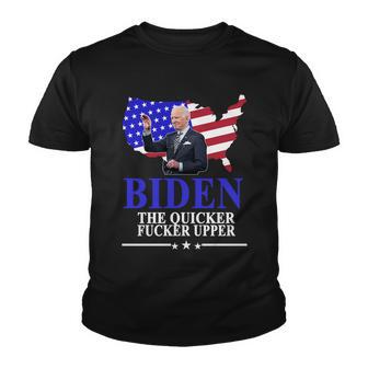 Biden The Quicker Fucker Upper American Flag Design Youth T-shirt - Thegiftio UK