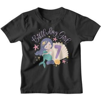 Birthday Girl 7Th Birthday Mermaid Girl 7 Years Old Youth T-shirt - Thegiftio UK