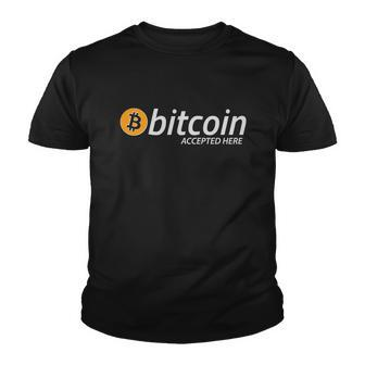 Bitcoin Accepted Here Cryptocurrency Logo Youth T-shirt - Monsterry