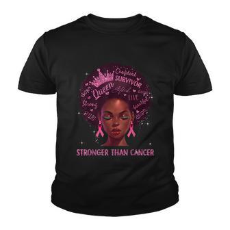 Black Women Queen Stronger Than Breast Cancer Pink Ribbon V7 Youth T-shirt - Thegiftio UK