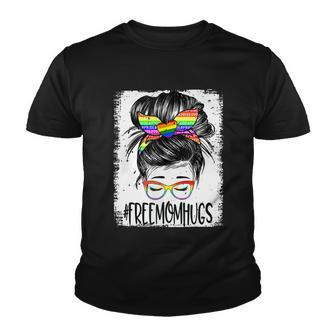 Bleached Free Mom Hugs Messy Bun Lgbt Pride Rainbow Gift Youth T-shirt - Monsterry DE