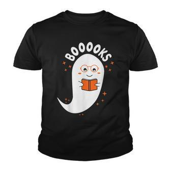 Booooks Ghost Boo Read Books Library Teacher Halloween Cute Youth T-shirt - Thegiftio UK