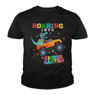 Boys Back To School Roaring Into Kindergarten Dinosaur Youth T-shirt - Thegiftio UK