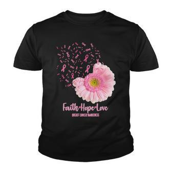 Breast Cancer Awareness Flowers Ribbons Youth T-shirt - Monsterry
