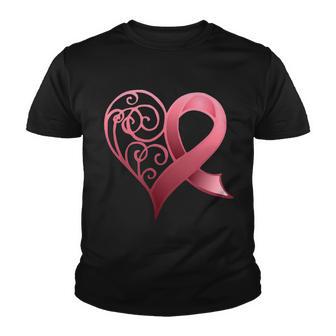Breast Cancer Awareness Ribbon Heart Pattern Youth T-shirt - Thegiftio UK