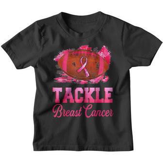 Breast Cancer Tackle Awareness Pink Ribbon Football Player Youth T-shirt - Thegiftio UK