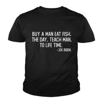 Buy A Man Eat Fish Joe Biden Scrambled Quote Tshirt Youth T-shirt - Monsterry