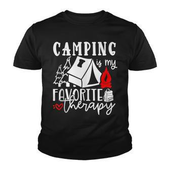 Camping Is My Favorite Therapy Bonfire Outdoor Funny Camper Youth T-shirt - Thegiftio UK