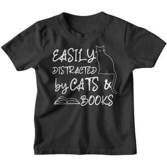 Cat & Book Lover Easily Distracted By Cats And Books V2 Youth T-shirt - Thegiftio UK