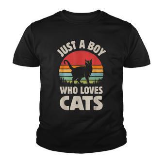 Cat Just A Boy Who Loves Cats Men Retro Vintage Sunset Youth T-shirt - Thegiftio UK