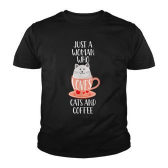 Cat Just A Woman Who Loves Cats And Coffee Youth T-shirt - Thegiftio UK