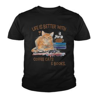 Cats 365 Life Is Better With Cats And Books Cat Book Youth T-shirt - Thegiftio UK