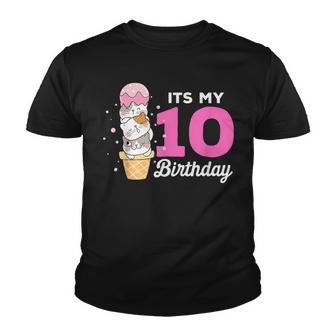 Cats Lovers Ice Cream Its My 10Th Bday Party 10 Year Old Youth T-shirt - Thegiftio UK