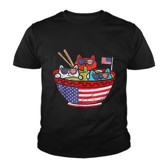 Cats Ramen Anime American Flag Usa Funny 4Th Of July Fourth Youth T-shirt - Monsterry DE