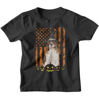 Charles Spaniel Dog Pumpkin American Flag Witch Halloween Youth T-shirt - Thegiftio UK