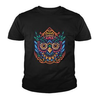 Colorful Floral Mandala Owl Youth T-shirt - Monsterry
