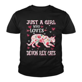 Cool Just A Girl Who Loves Devon Rex Cats Flowers Youth T-shirt - Thegiftio UK