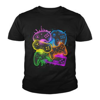 Cool Retro Neon Graffiti Video Game Controllers Youth T-shirt - Monsterry