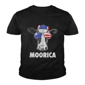 Cow 4Th Of July Moorica Merica Men American Flag Sunglasses Youth T-shirt - Monsterry