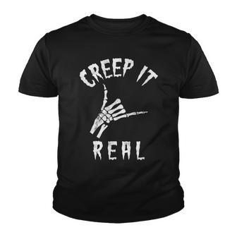 Creep It Real Skeleton Hand Shaka Funny Spooky Halloween Youth T-shirt - Seseable
