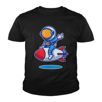 Cute Astronaut On Rocket Cartoon Youth T-shirt - Monsterry DE