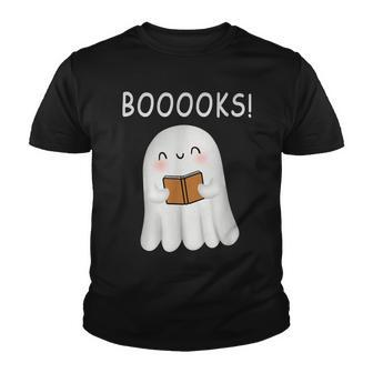 Cute Ghost Book Reading Halloween Teacher Funny Booooks Youth T-shirt - Thegiftio UK