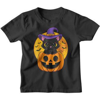 Cute Halloween Black Cat Witch Hat Pumpkin For Kids Girls V3 Youth T-shirt - Thegiftio UK