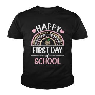 Cute Leopard Rainbow Apple Happy First Day Of School Youth T-shirt - Thegiftio UK