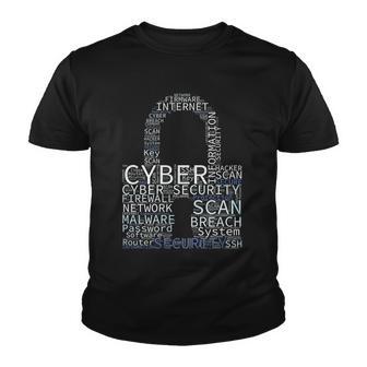 Cyber Security Wordcloud Padlock Youth T-shirt - Monsterry