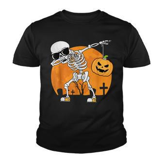 Dabbing Skeleton Funny Halloween Pumpkin Skeleton Youth T-shirt - Seseable