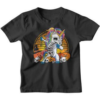 Dabbing Unicorn Skeleton Funny Halloween Costume V2 Youth T-shirt - Thegiftio UK