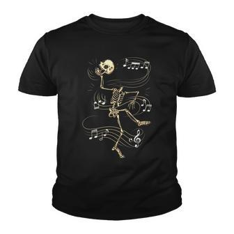 Dancing Skeleton Music Notes Skull Halloween Dance Of Death Youth T-shirt - Seseable
