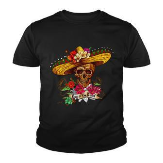 Day Of The Dead Sugar Skull Sombrero Tshirt Youth T-shirt - Monsterry UK