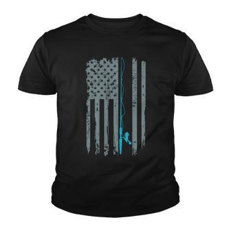 Distressed American Flag Fishing Pole Youth T-shirt - Monsterry