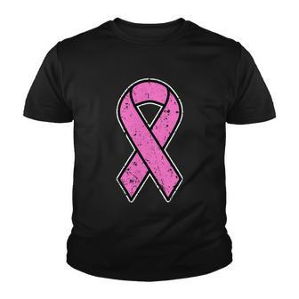 Distressed Breast Cancer Awareness Pink Ribbon Tshirt Youth T-shirt - Monsterry