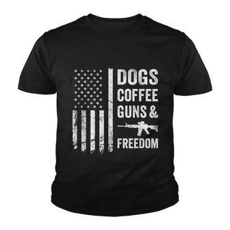 Dogs Coffee Guns & Freedom Funny Pro Gun American Flag Youth T-shirt - Thegiftio UK
